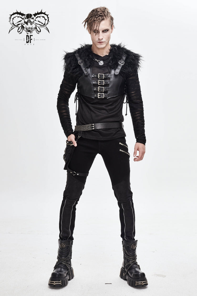 Black Asymmetric Chain-Decorated Men's Punk Belts
