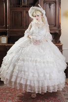 White [Dreamy Waltz] Sleeveless Multi-Layered Ruffled Hanayome Bow Lace Chiffon Gothic Gorgeous Lolita Jsk Dress