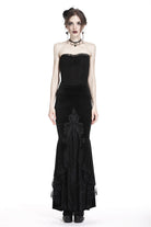 Black Velour Lace Spliced Women's Gothic Mermaid Maxi Skirt