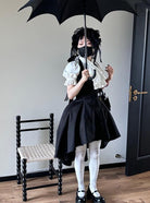 FlowerFairyDaily - Trace Night - Gothic Lolita Short-sleeved Shirt with Adjustable Waist