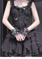 Hua Nai Cat - Gothic Lolita Cuffs with Cross Black and White Hand Sleeve