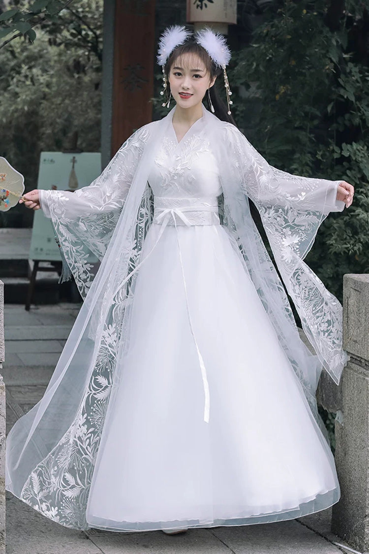 Fairy-Like Ancient Chinese Inspired Long Sleeves Embroidered Casual Hanfu Dress Set 3 Colors