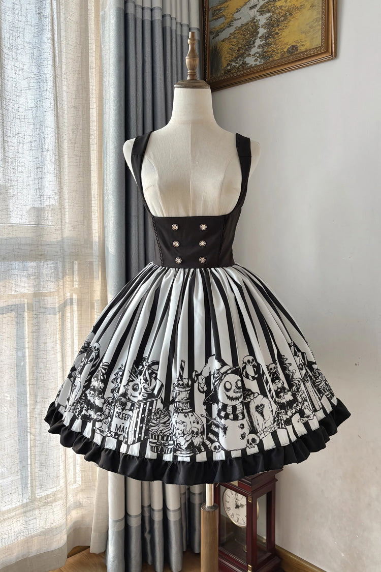 Black/White [A Weird Christmas] Sleeveless Printed Ruffled Gothic Lolita Bust-Support JSK Dress