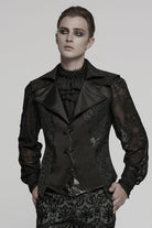 Black Lapel V Collar Long Sleeves Embroidery Men's Gothic Vest