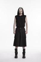 Black Buckled Big Pockets Pleated Men's Punk Pants