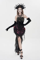Black/Red Embroidered Rose Lace-up Irregular Women's Gothic Hem Skirt