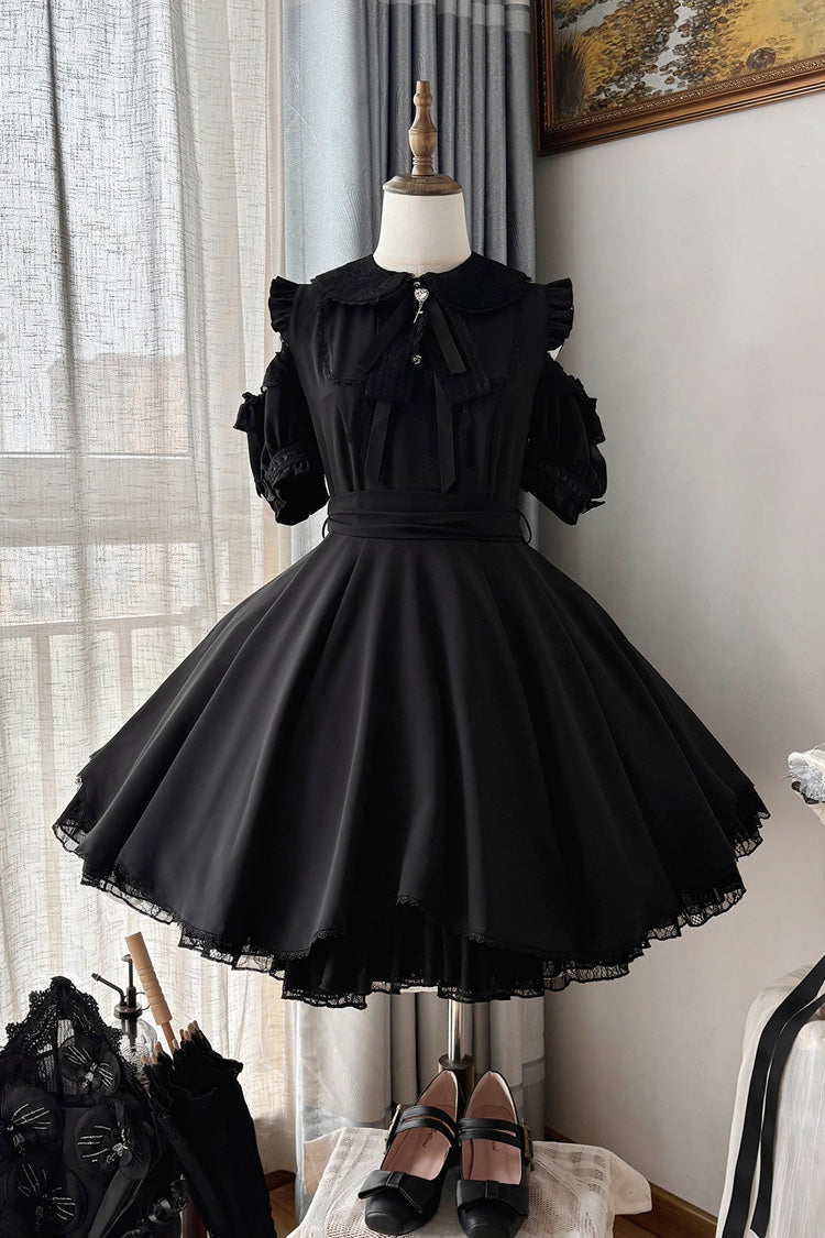Black [Oath] Lapel Collar Off Shoulder Short Sleeves Bow Gothic Lolita Dress