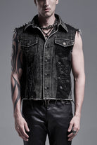 Black Rivets Lapel Collar Sleeveless Mens Steampunk Vintage Denim Vest