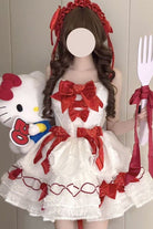 White/Red [Jasmine Rain] Strawberry Square Collar Sleeveless Triple-Layered Jacquard Bow Sweet Lolita Jsk Dress