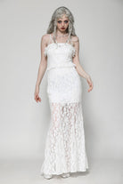 White Sleeveless Pleated Lace Women's Gothic Slip Dress Wedding Dress