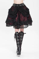 Black/Red Multi-Layered Ruffle Buckle Straps Women's Gothic Skirt