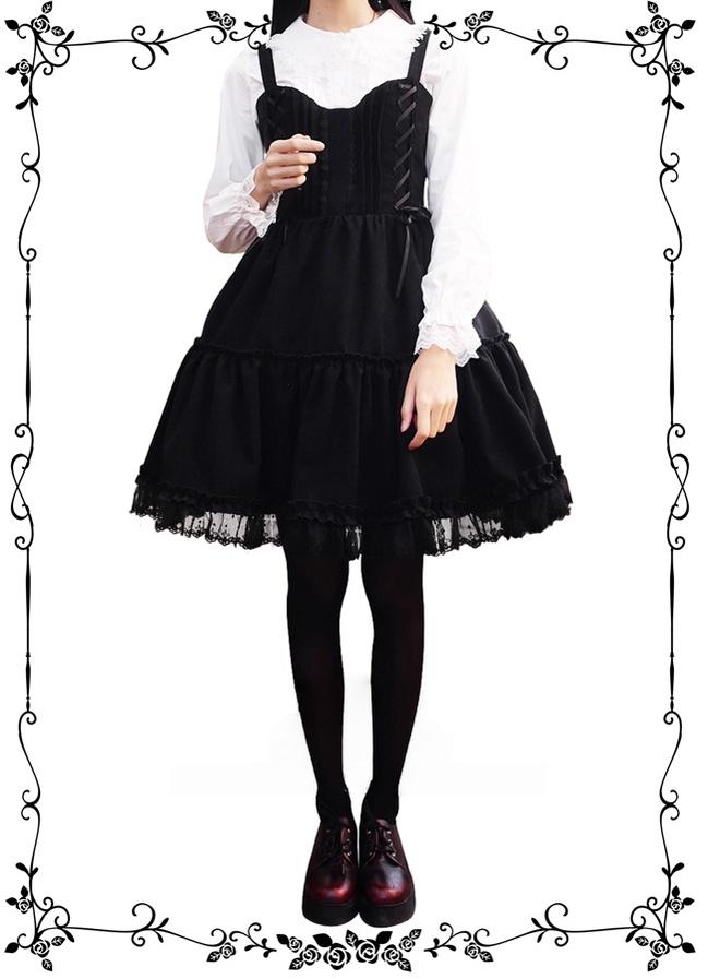 Garden Waltz - Black Elegant Lolita JSK, Knee Length Dress