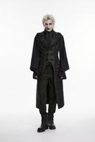 Black Jacquard Chain-Decorated Men's Gothic Long Vest