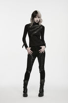 Black Cut-Out Lace Lace-Up Slim Fit Women's Punk Cool Pants