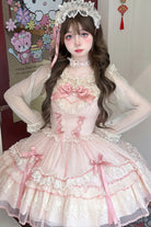 Pink [Candy House] Sleeveless Ruffle Bowknot Lace Lace-Up Sweet Lolita Jsk Dress