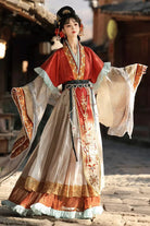 [Cloud-Clad Fairy] Long Sleeves Printed Ruffled Embroidered Classic Chinese Style Hanfu Dress Set 2 Colors