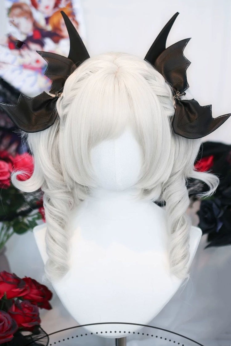 Silver Gray Sweet Lolita Roman Curls Twin Ponytails Wig Set