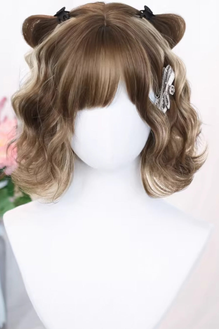 Gold/Brown Highlighted Airy Bangs Curly Hair Sweet Lolita Wig