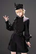 Black [Will of the Rose] Round Collar Long Sleeves Asymmetric Gothic Vintage Elegant Knight Prince Ouji Lolita Blouse Shorts Set