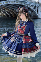 Red/Dark Blue [Starlight Academy Style] Long Sleeves Printed Ruffled Spliced Asymmetric Faux Two-Piece Sweet Lolita Dress