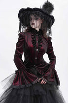 Red Stand Collar Long Trumpet Sleeves Ruffle Swallow-tailed Women's Gothic Blouse