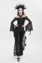 Black Embroidered Lace Women's Printed Mesh Floral Gothic Pants