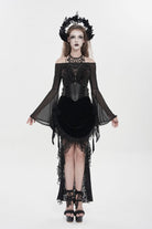 Black Embroidered Rose Lace-up Irregular Women's Gothic Hem Skirt