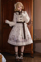 Ivory [Forest Tailor Shop] Square Collar Printed Ruffled Bow Sweet Lolita Jsk Dress