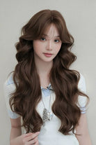 Chestnut Brown Center-Parted Big Wave Long Curly Daily Sweet Lolita Wig
