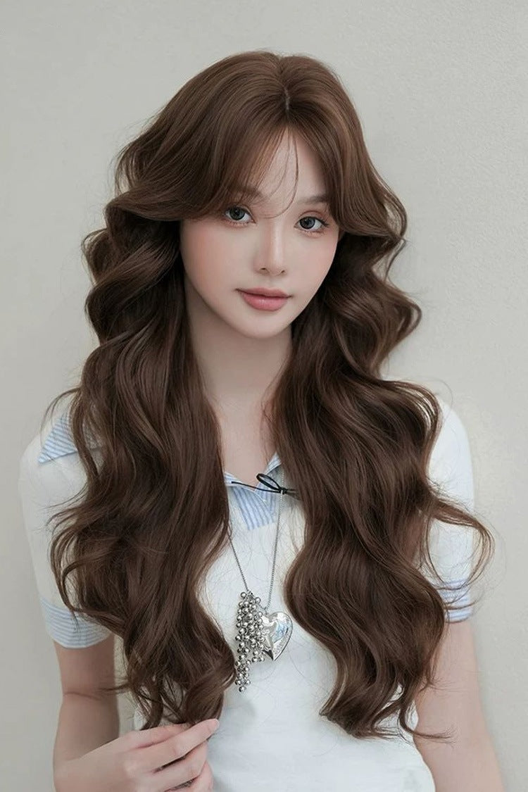 Chestnut Brown Center-Parted Big Wave Long Curly Daily Sweet Lolita Wig