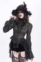 Black Stand Collar Ruffle Sheer Women's Swallow-tailed Gothic Blouse