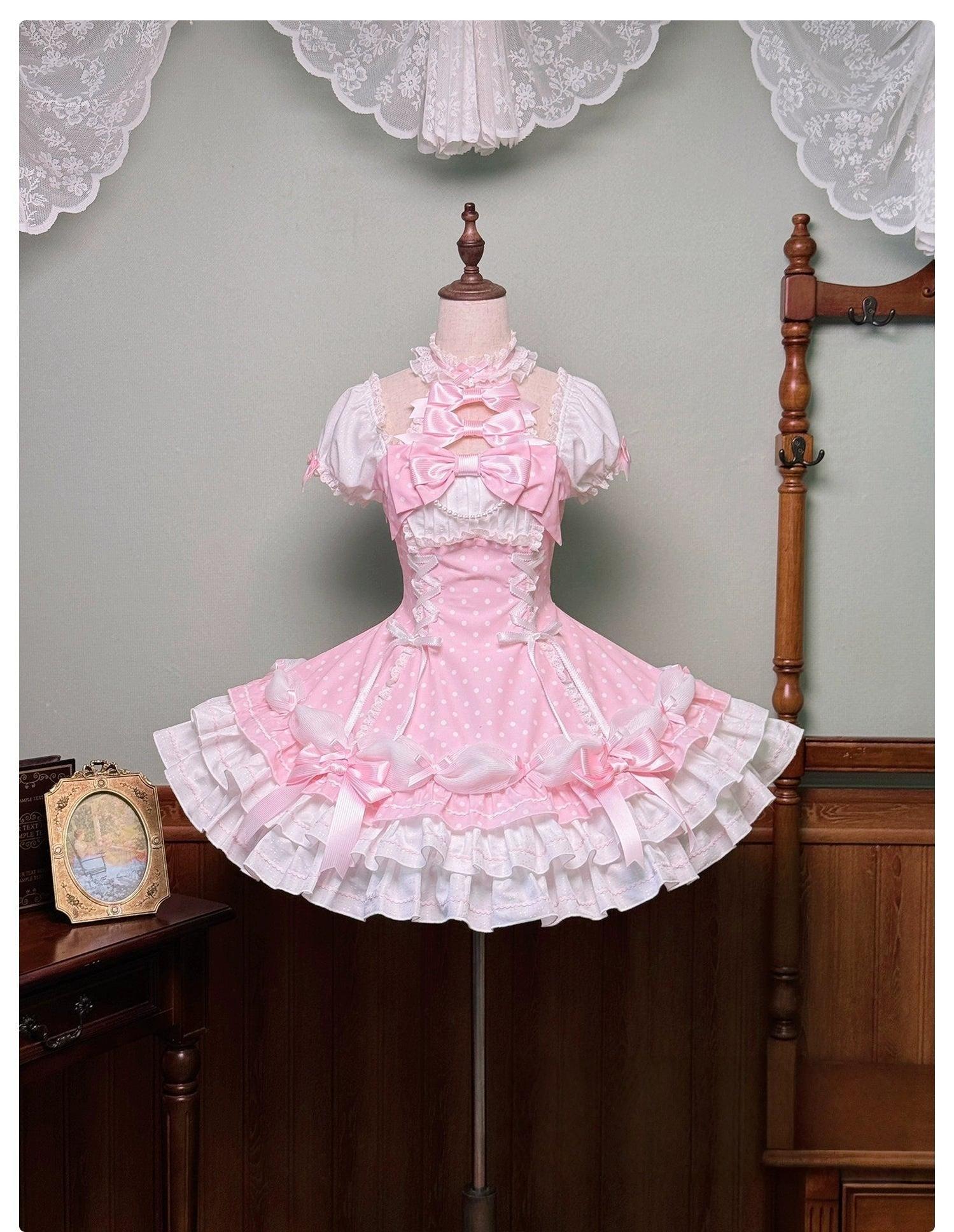 Old School Lolita Halter Neck OP Dress, Polka Dot Accent