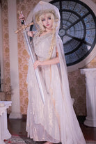 White [Angel of Judgment] Greek-Inspired V Collar Sleeveless Ruffled Embroidered Asymmetric Sweet Lolita Jsk Dress Set