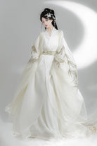 White [Bamboo Leaves] V Collar Trumpet Sleeves High Waisted Embroidered Women's Classic Hanfu Dress Set