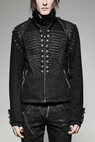 Black Metal Retro Button Decoration Long Sleeves Double Breasted Mens Steampunk Coat