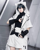 White Cat - Futuristic Style Cool Lolita Pants Suit With Cat Ear Coat