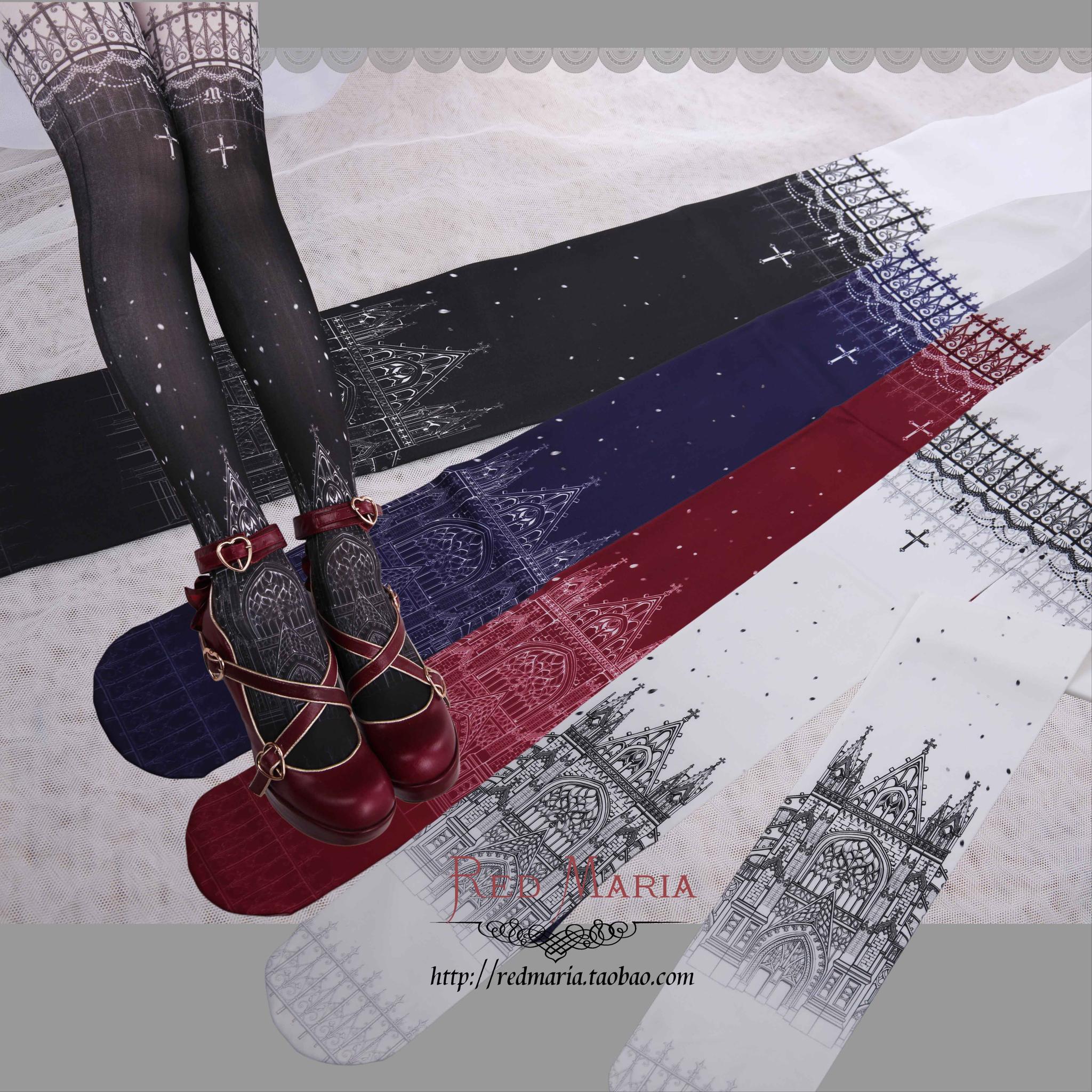 Snowy Night Church - Gothic Lolita Tights, Multicolors