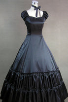 Black Cotton Square Collar Cap Sleeves Floor Length Victorian Gothic Lolita Dress