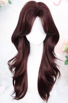 Wine Red Curtain Bangs Soft Long Curls Sweet Lolita Wig