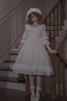 White [Good Morning] Short Sleeves Ruffle Bowknot Lace-Up Gothic Lolita Dress