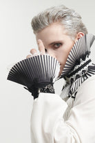 Black  Men's Gothic Luxurious Royal Double Color Beaded Lace Gloves