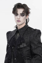 Black Jacquard Lace Men's Gothic Royal Cross Beaded Neckwear