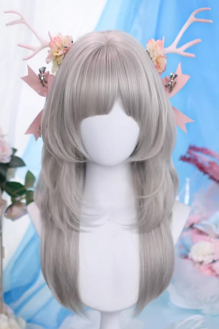 Moonfog Silver Gray Layered Wispy Air Bangs Daily Sweet Lolita Wig