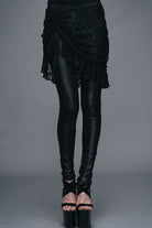 Black Rose Lace Mesh Outer Skirt Gothic Faux Leather Womens Pants