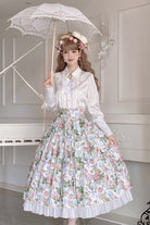 White [Afternoon Tea] Floral Printed Ruffled Sweet Lolita Skirt