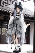 Black/White [Magpie Feather] High Waisted Printed Women's Classic Chinese Style Hanfu Dress Set