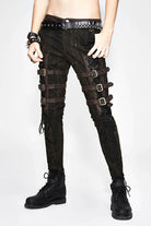 Brown Steampunk Multi Loops Embroider Lace Up Mens Pants