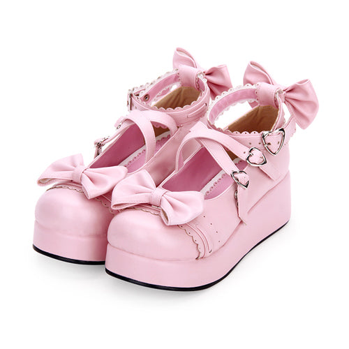Cute Round Toe Shallow Mouth Bowknot Middle Heels Lolita Shoes