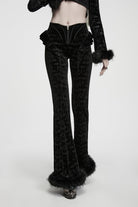 Black Jacquard Ruffled Slim Fit Women's Gothic Flare Pants