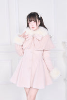 Pink Plush Collar Long Sleeves Bowknot Japanese Sweet Lolita Coat